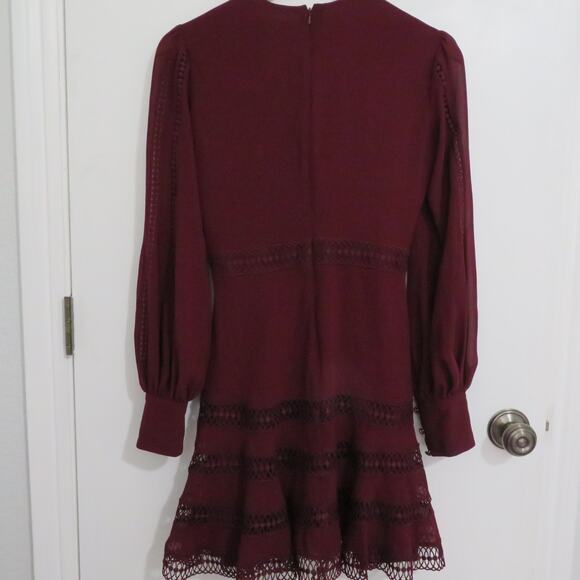 Bardot Womens Sz 4 Burgundy Luella Lace Trim Short Fit & Flare Mini Dress - Picture 2 of 8